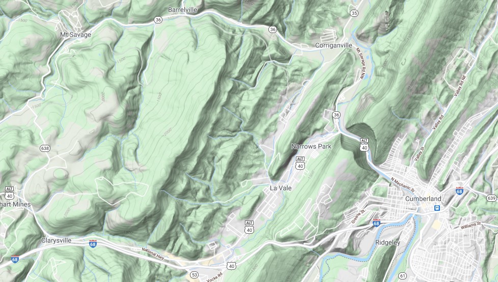 terrain map showing the Narrows